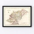 Vintage Map of Donegal County Ireland, 1846