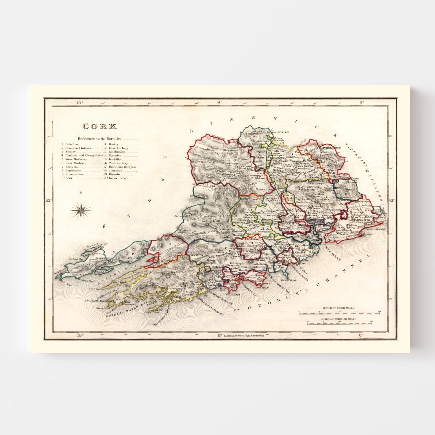 Vintage Map of Cork County Ireland, 1846