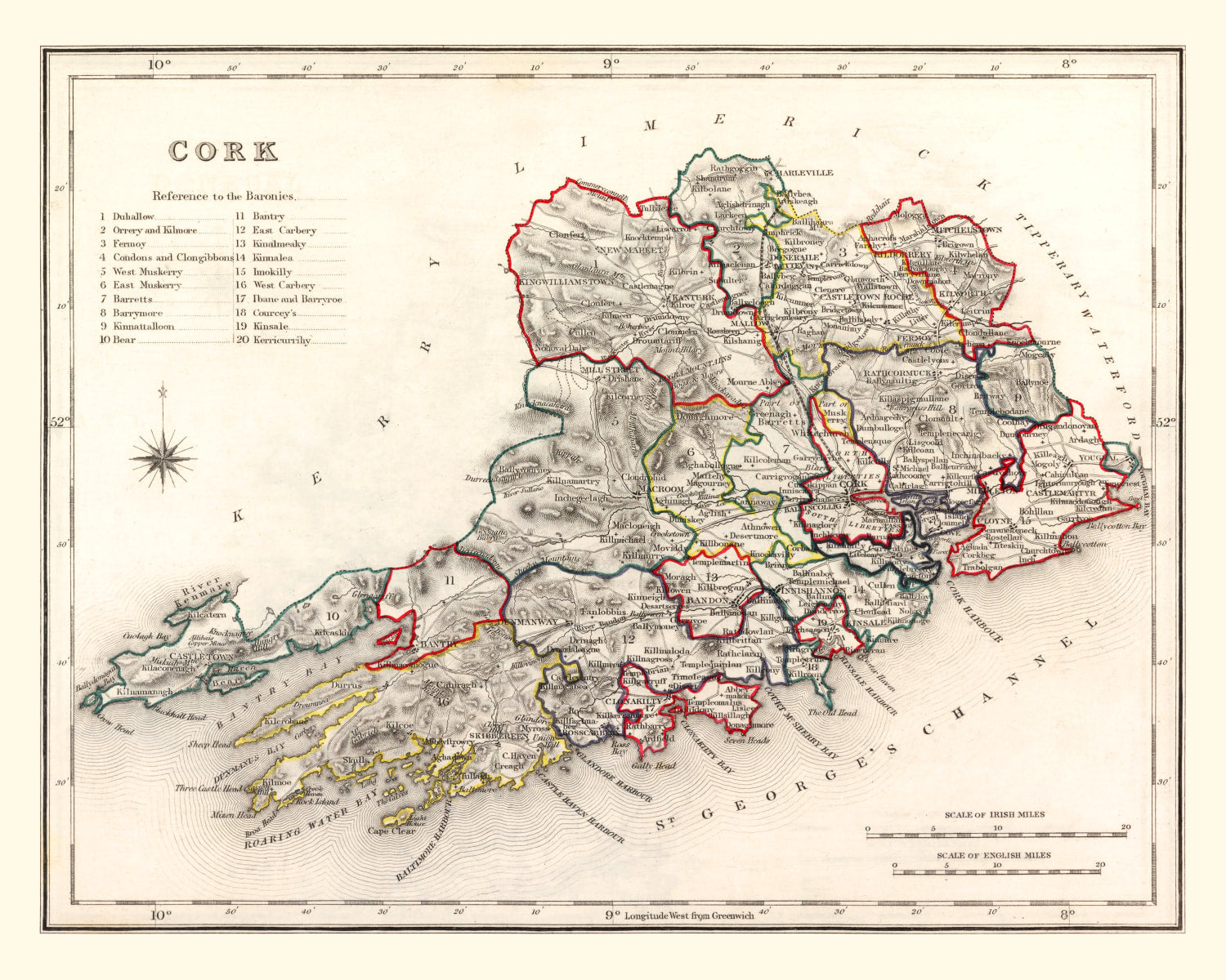 Vintage Map of Cork County Ireland, 1846
