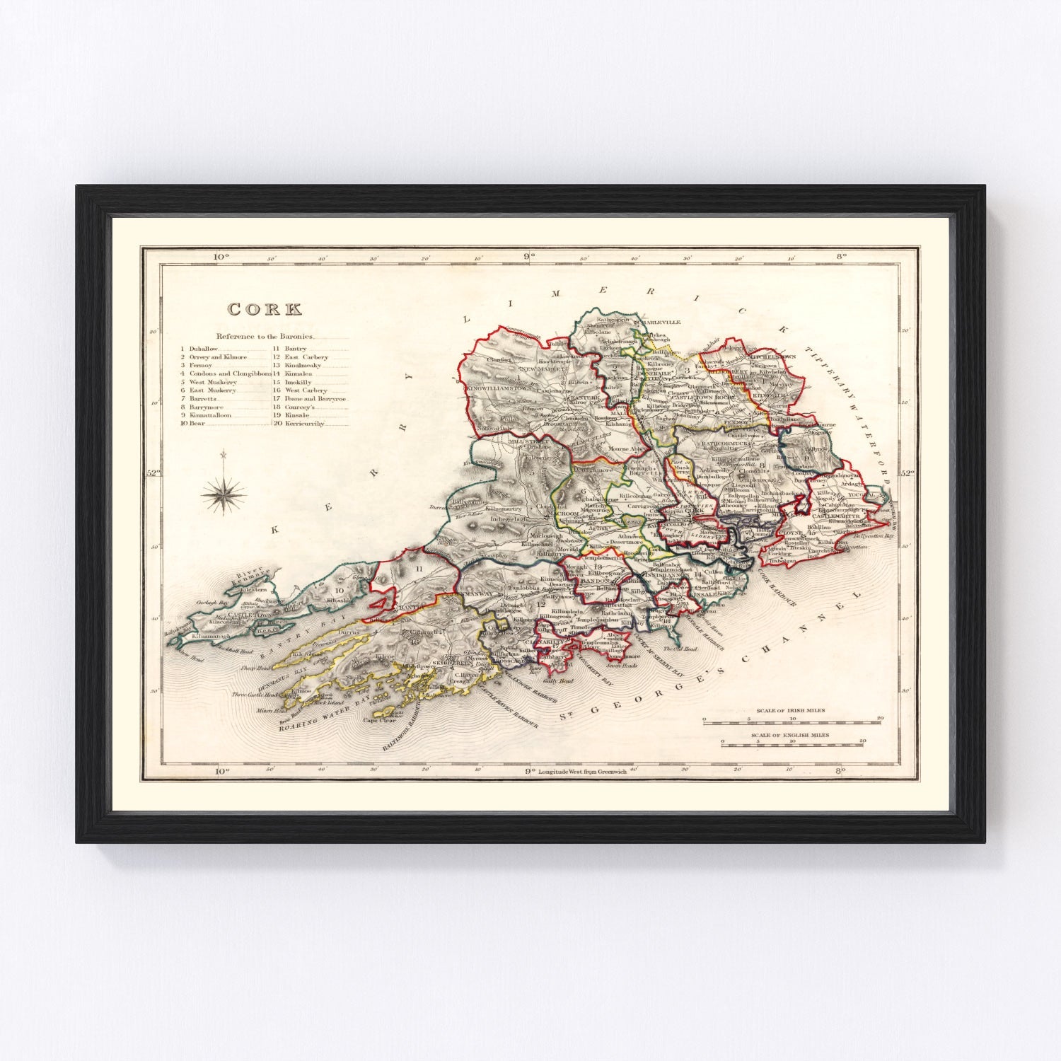 Vintage Map of Cork County Ireland, 1846