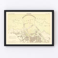 Vintage Map of Livorno, Italy 1884