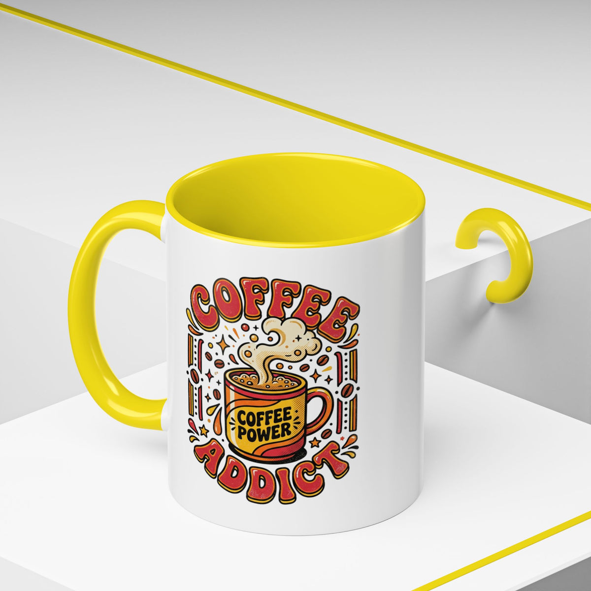 Coffee Addict Accent Mug — "Coffee Power" Retro Coffee Lover Gift (11oz/15oz)