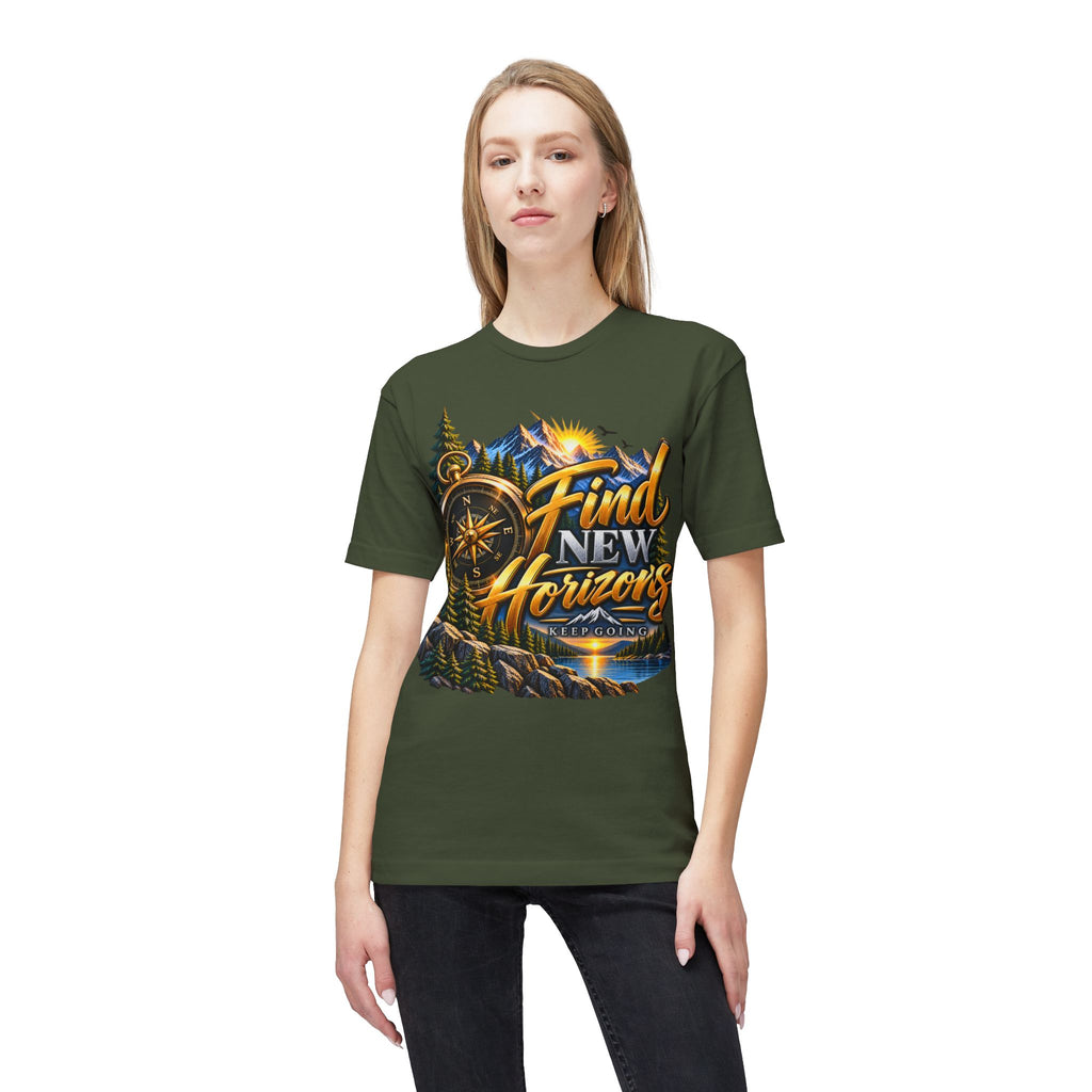 Find New Horizons T-Shirt — Adventure Compass Mountain Graphic Tee