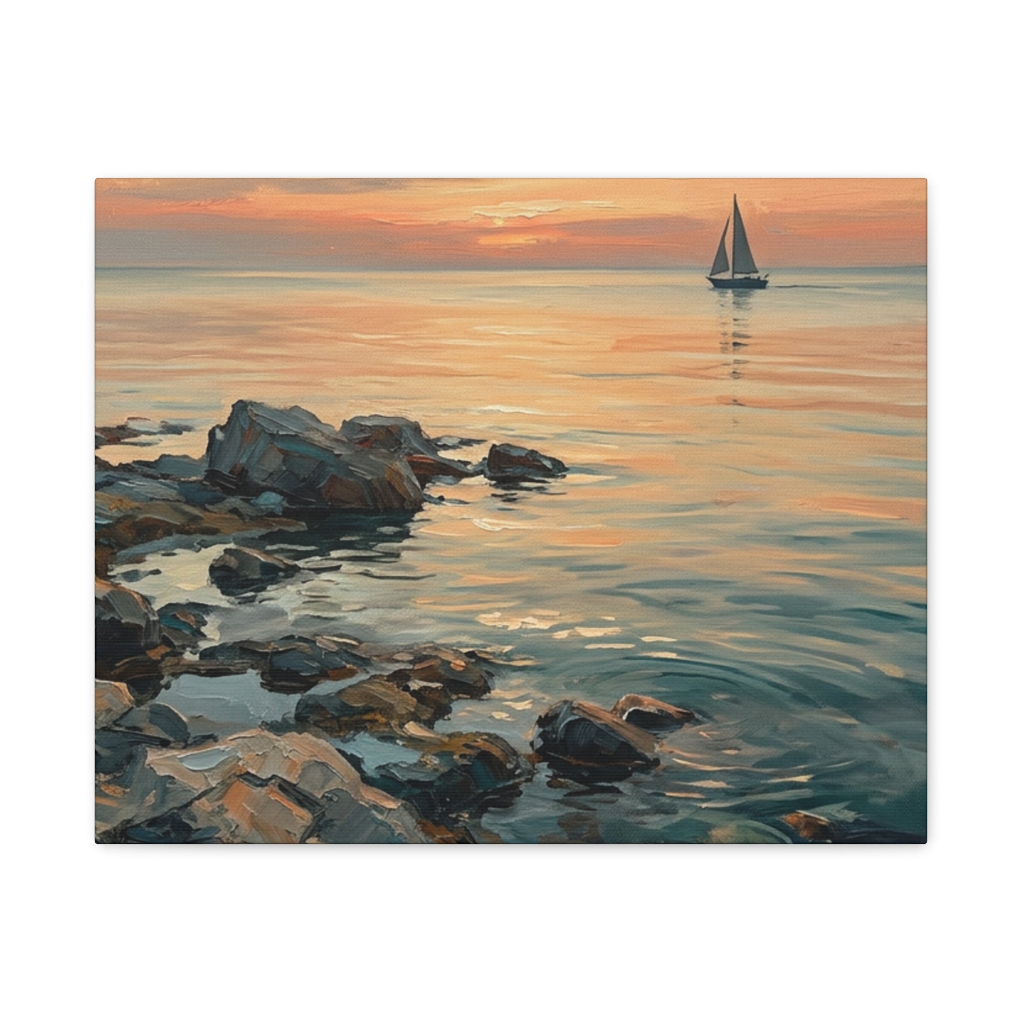 Sunset Sail Canvas Wall Art — Seascape Painting Print