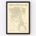 Vintage Map of Ostend, Belgium 1878