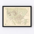 Vintage Map of Trondheim, Norway 1885
