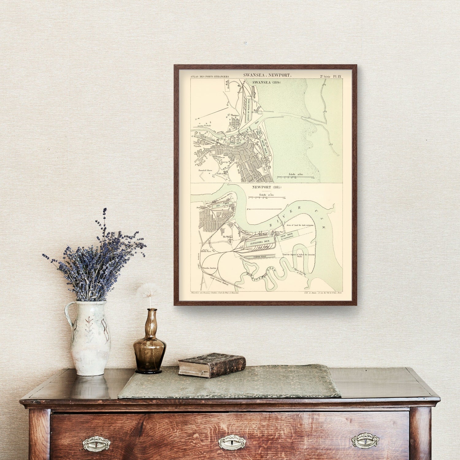 Vintage Map of Swansea, Wales 1885