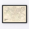 Vintage Map of Copenhagen, Denmark 1884