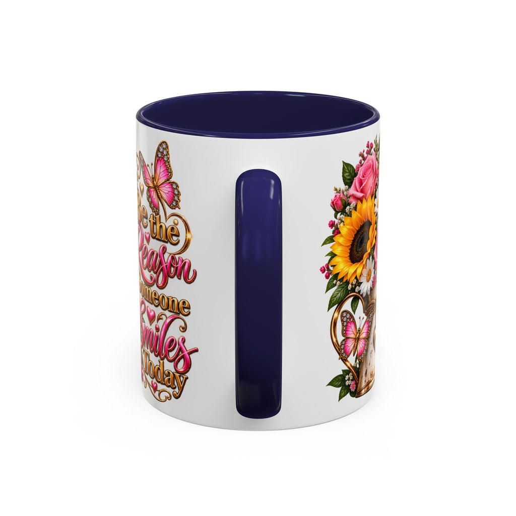 Be the Reason Someone Smiles Today Accent Coffee Mug – Floral Sunflower & Rose Inspirational 11/15oz