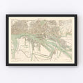 Vintage Map of Hamburg, Germany 1889