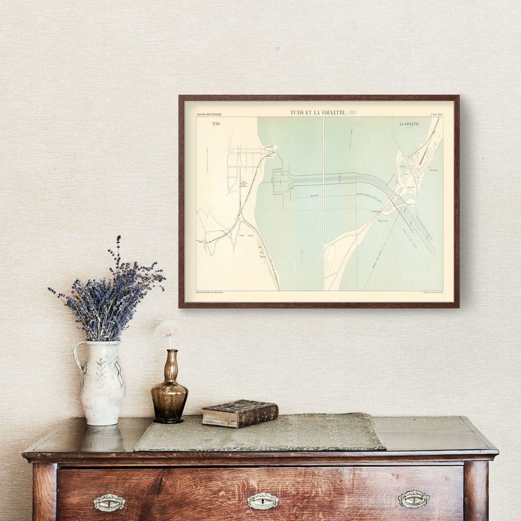 Vintage Map of Tunis, Tunisia 1888