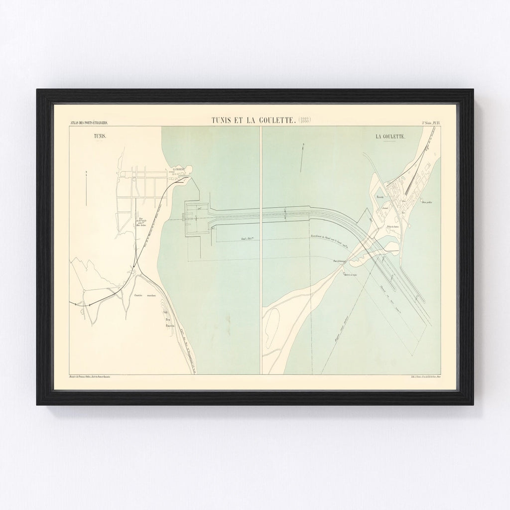 Vintage Map of Tunis, Tunisia 1888