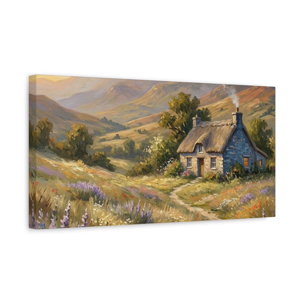Countryside Cottage Canvas Wall Art — Tranquil Rustic Landscape Print