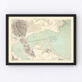 Vintage Map of Tunis, Tunisia 1888