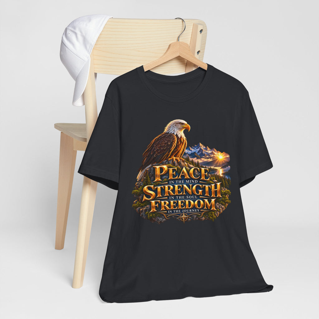 Eagle Mountain Sunrise T‑Shirt — "Peace Strength Freedom" Patriotic Tee