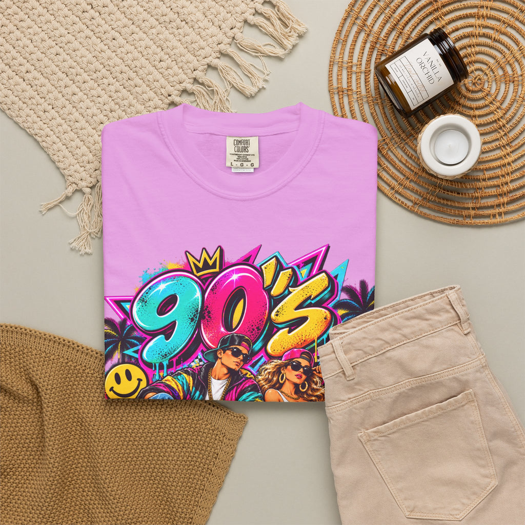 90s Retro Streetwear T-Shirt — Vintage Boombox & Neon Graffiti Design