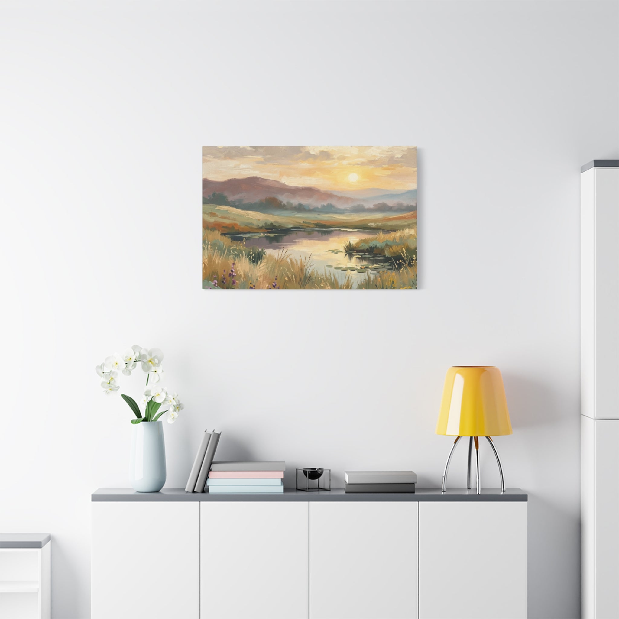 Sunset Meadow Canvas Wall Art — Stretched Matte Landscape Print