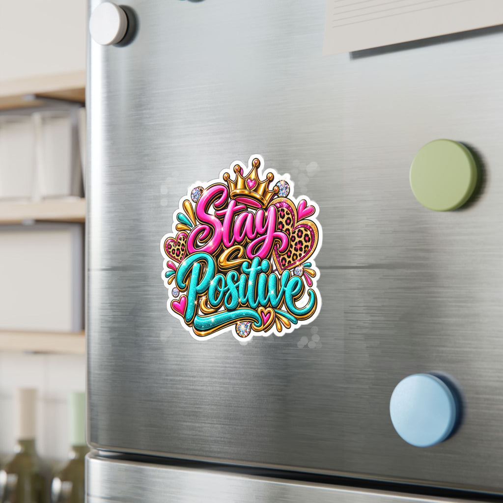 Stay Positive Vinyl Sticker — Colorful Crowned Heart Decal for Laptops, Water Bottles & Windows