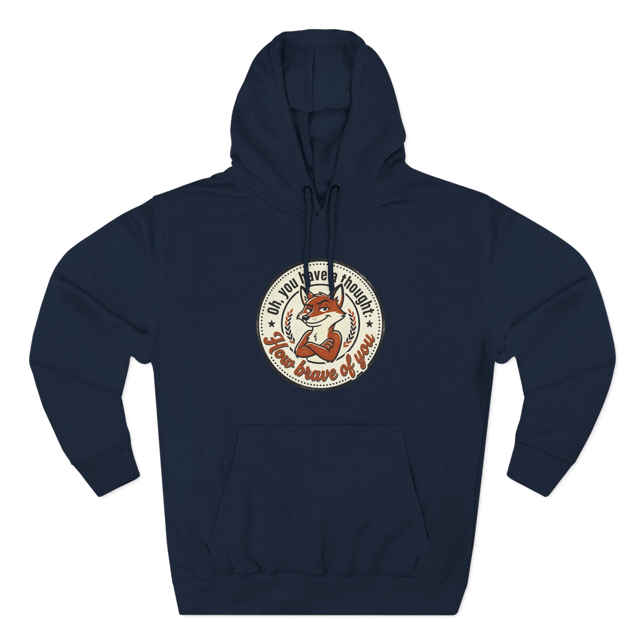 Fox Badge Hoodie — "Be Brave & Kind" Retro Emblem Fleece Hoodie