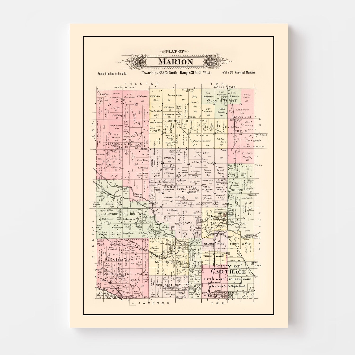 Vintage Map of Marion Township, Jasper County, Missouri 1895