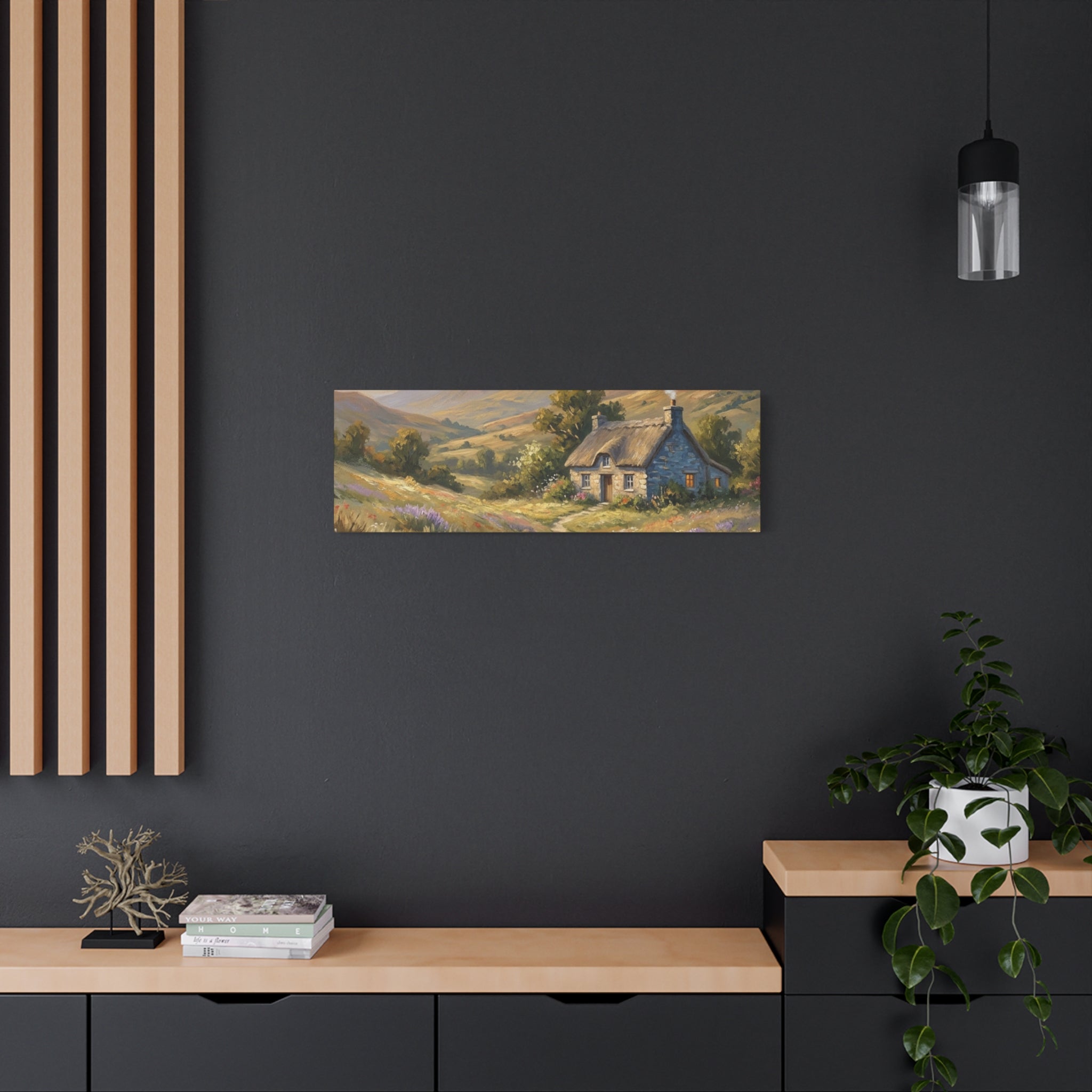 Countryside Cottage Canvas Wall Art — Tranquil Rustic Landscape Print