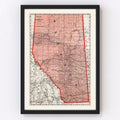 Vintage Map of Alberta Canada, 1925