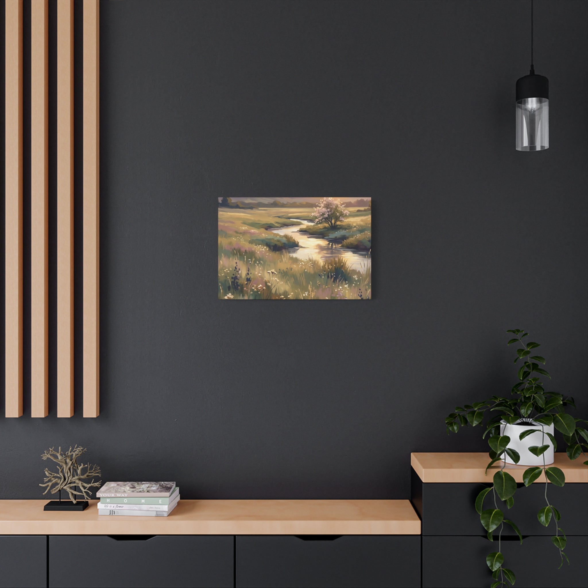 Serene Meadow Stream Matte Canvas Art — Stretched Wall Decor