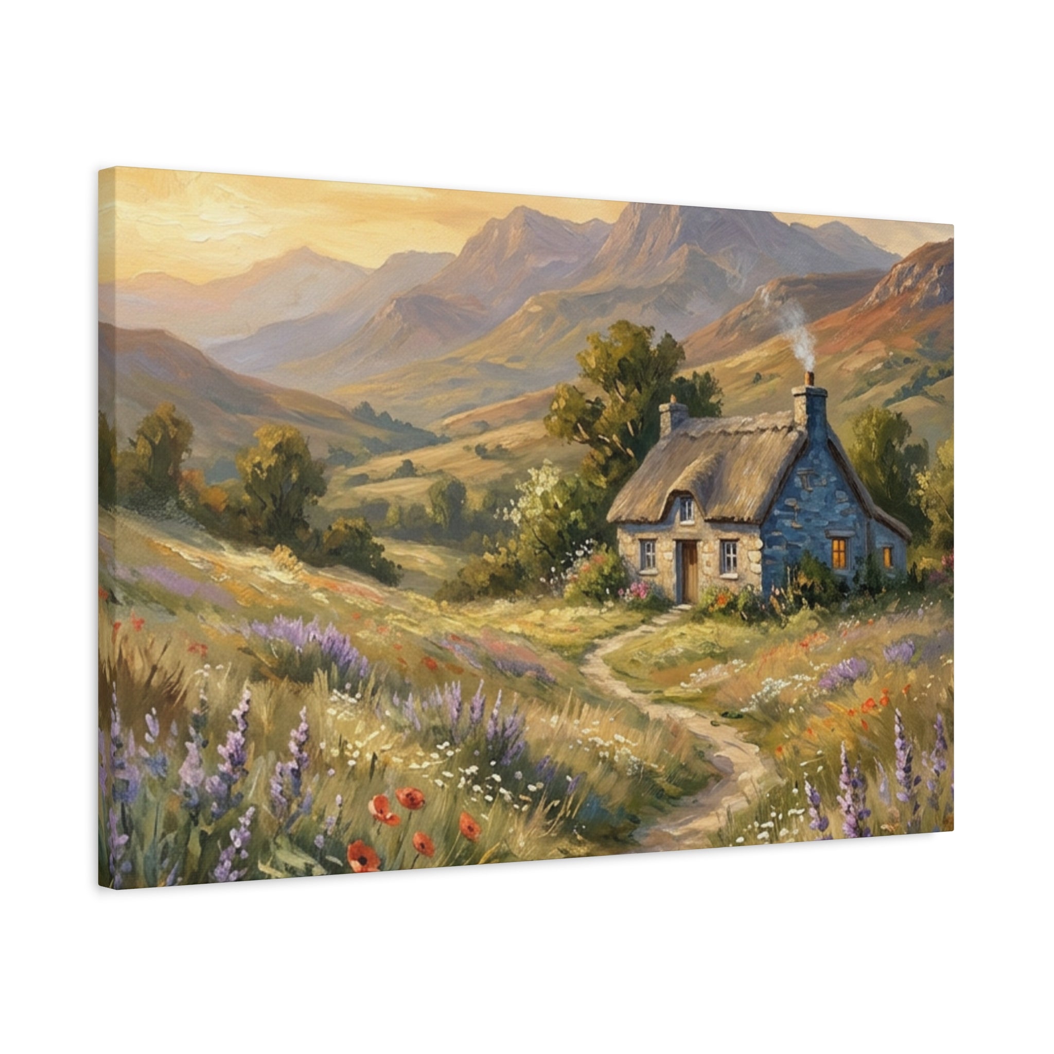 Countryside Cottage Canvas Wall Art — Tranquil Rustic Landscape Print