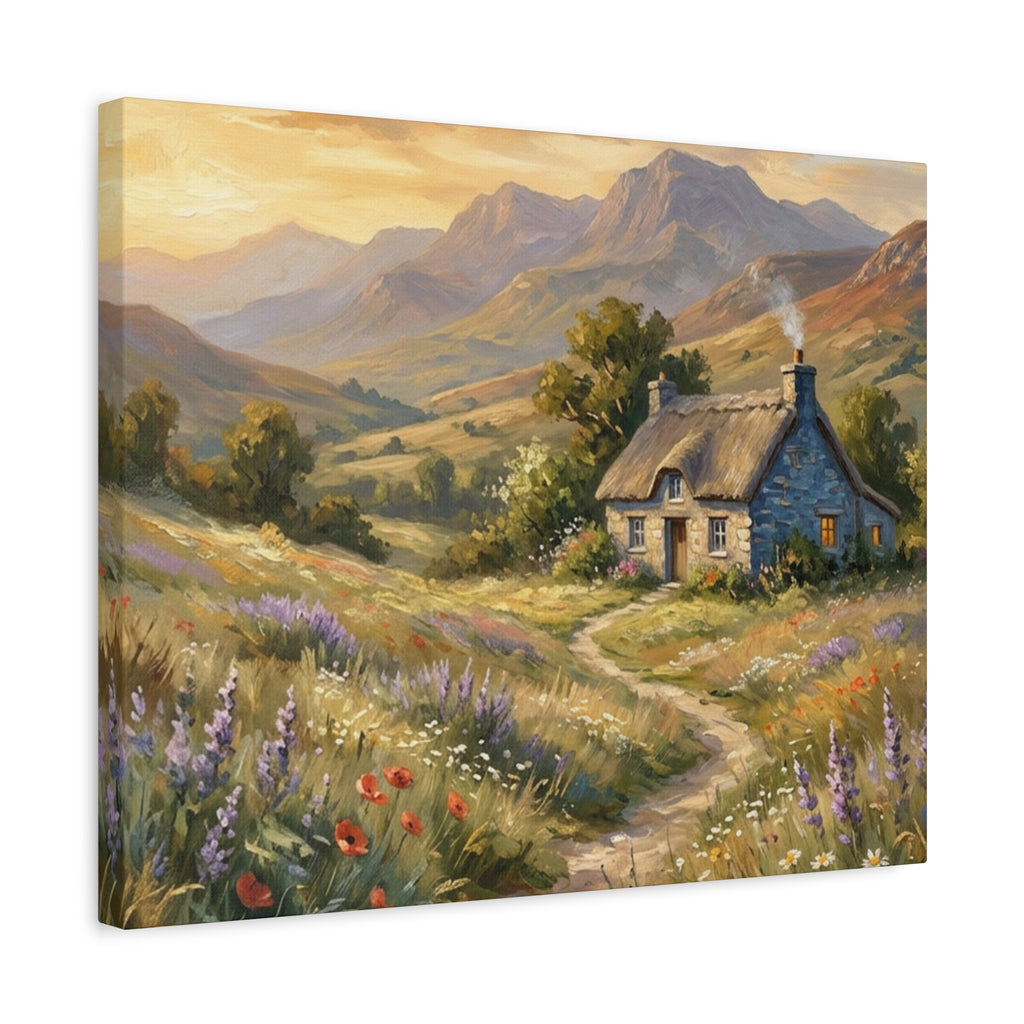 Countryside Cottage Canvas Wall Art — Tranquil Rustic Landscape Print