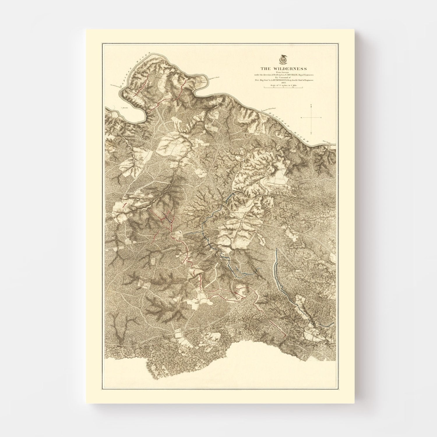 Vintage Wilderness Map of Virginia 1869