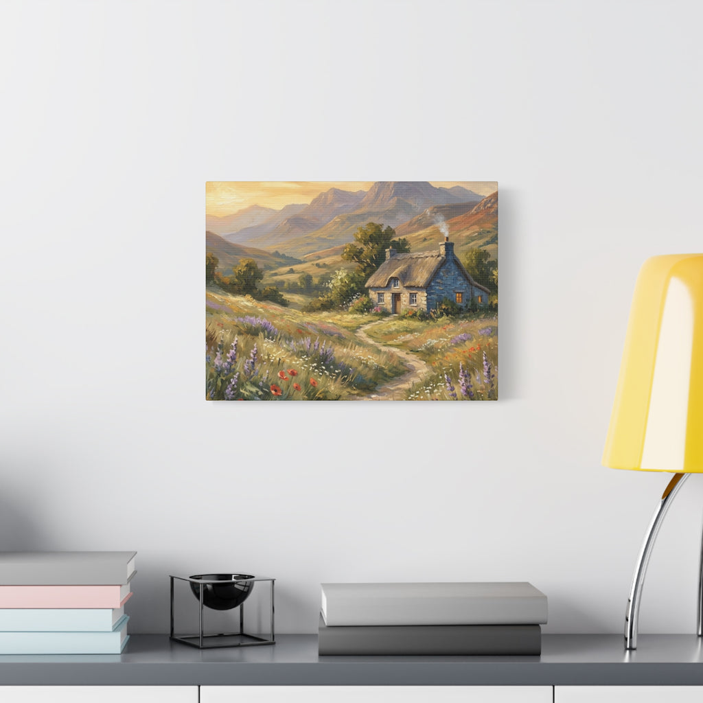 Countryside Cottage Canvas Wall Art — Tranquil Rustic Landscape Print