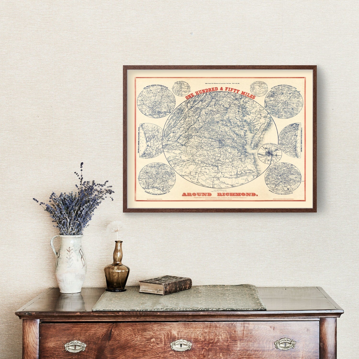 Vintage Map of the Richmond Virginia Region, 1864