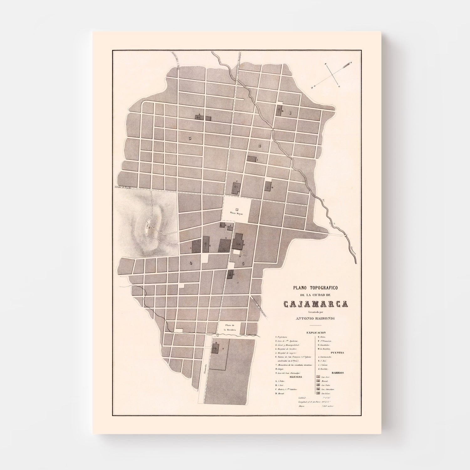 Vintage Map of Cajamarca, Peru 1865