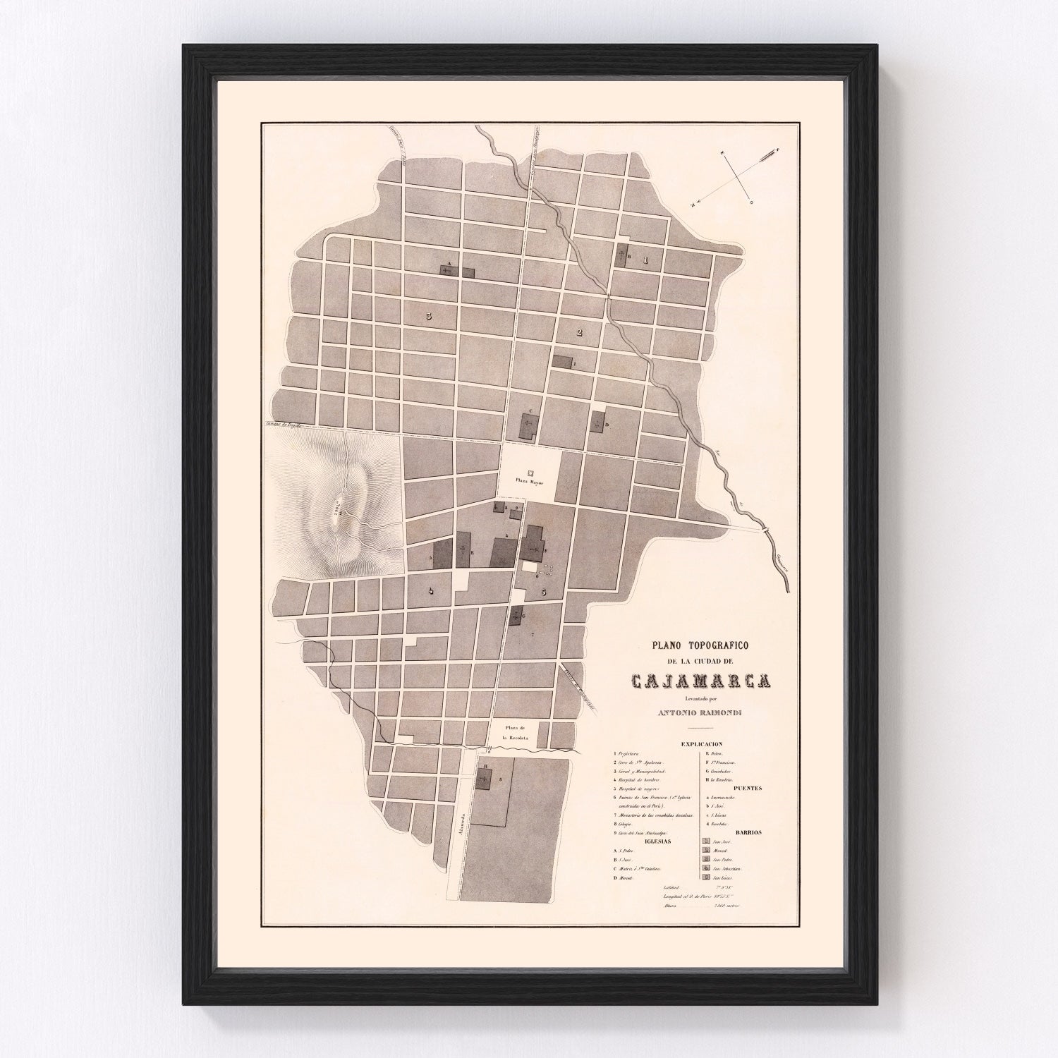 Vintage Map of Cajamarca, Peru 1865