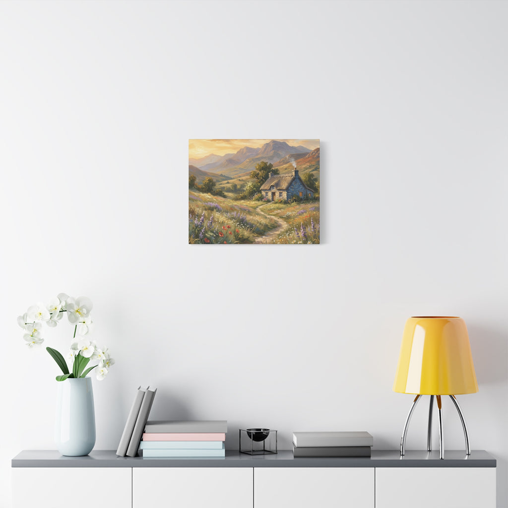 Countryside Cottage Canvas Wall Art — Tranquil Rustic Landscape Print