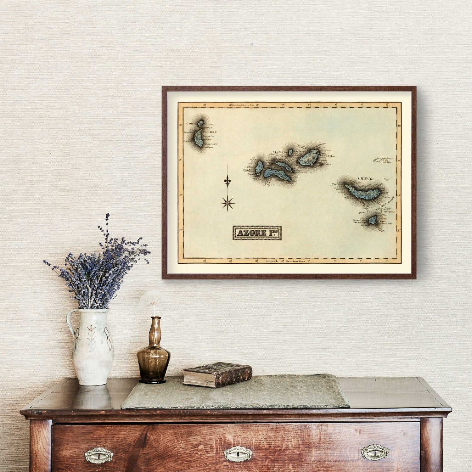 Vintage Map of Azore Islands, 1823