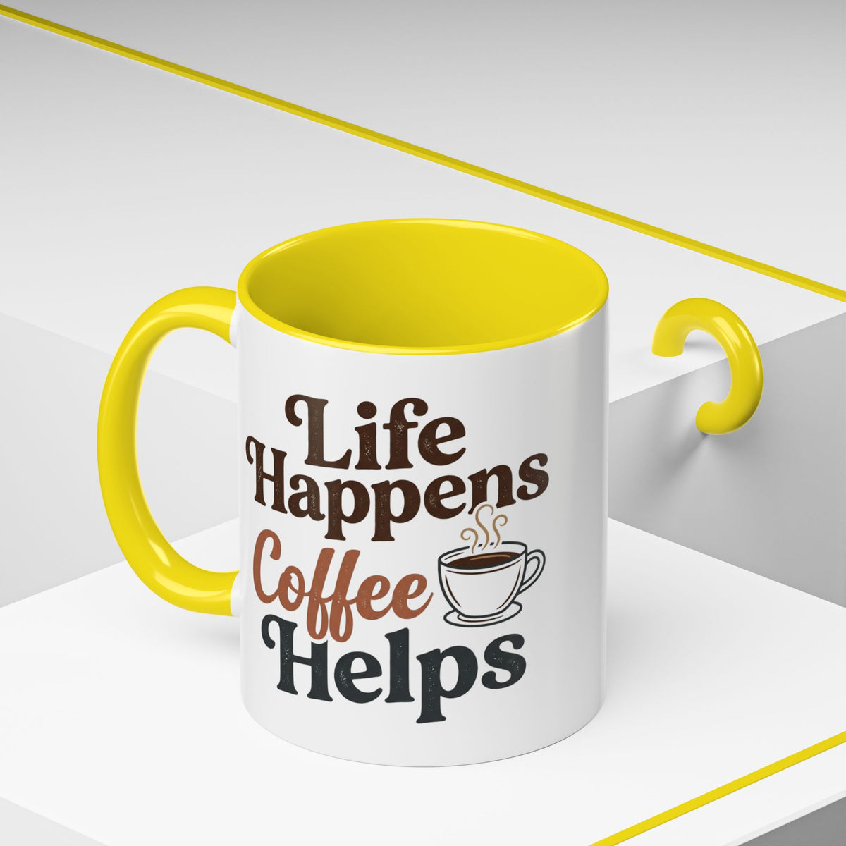 Coffee Mug — "Life Happens, Coffee Helps" Accent Ceramic Mug (11/15oz)