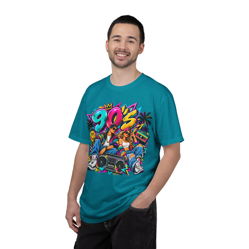 90s Retro Streetwear T-Shirt — Vintage Boombox & Neon Graffiti Design