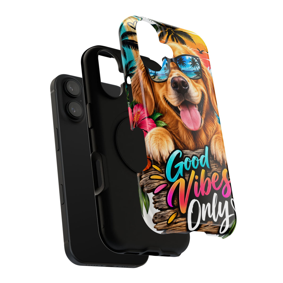 Phone Case — 'Good Vibes Only' Tropical Dog Impact-Resistant Case