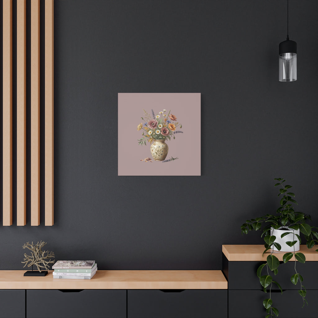 Botanical Vase Floral Canvas Print — Vintage Wildflower Wall Art