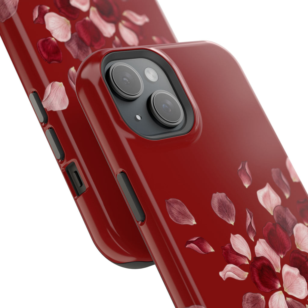 Phone Case — Red Floral Petal Magnetic Impact-Resistant Cover