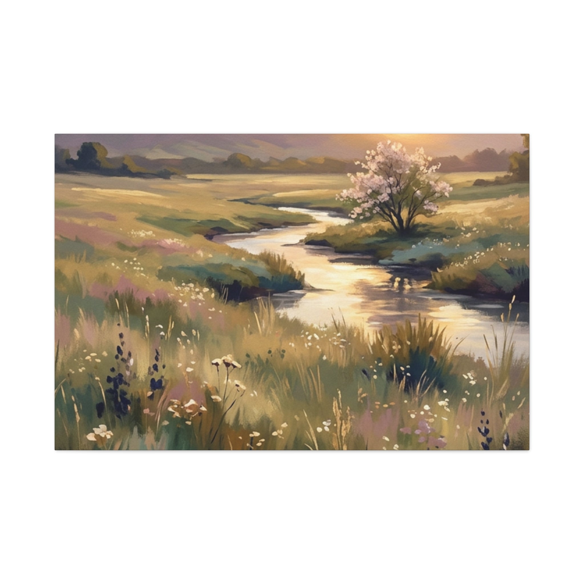 Serene Meadow Stream Matte Canvas Art — Stretched Wall Decor