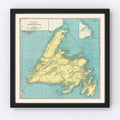 Vintage Map of Newfoundland Canada, 1924