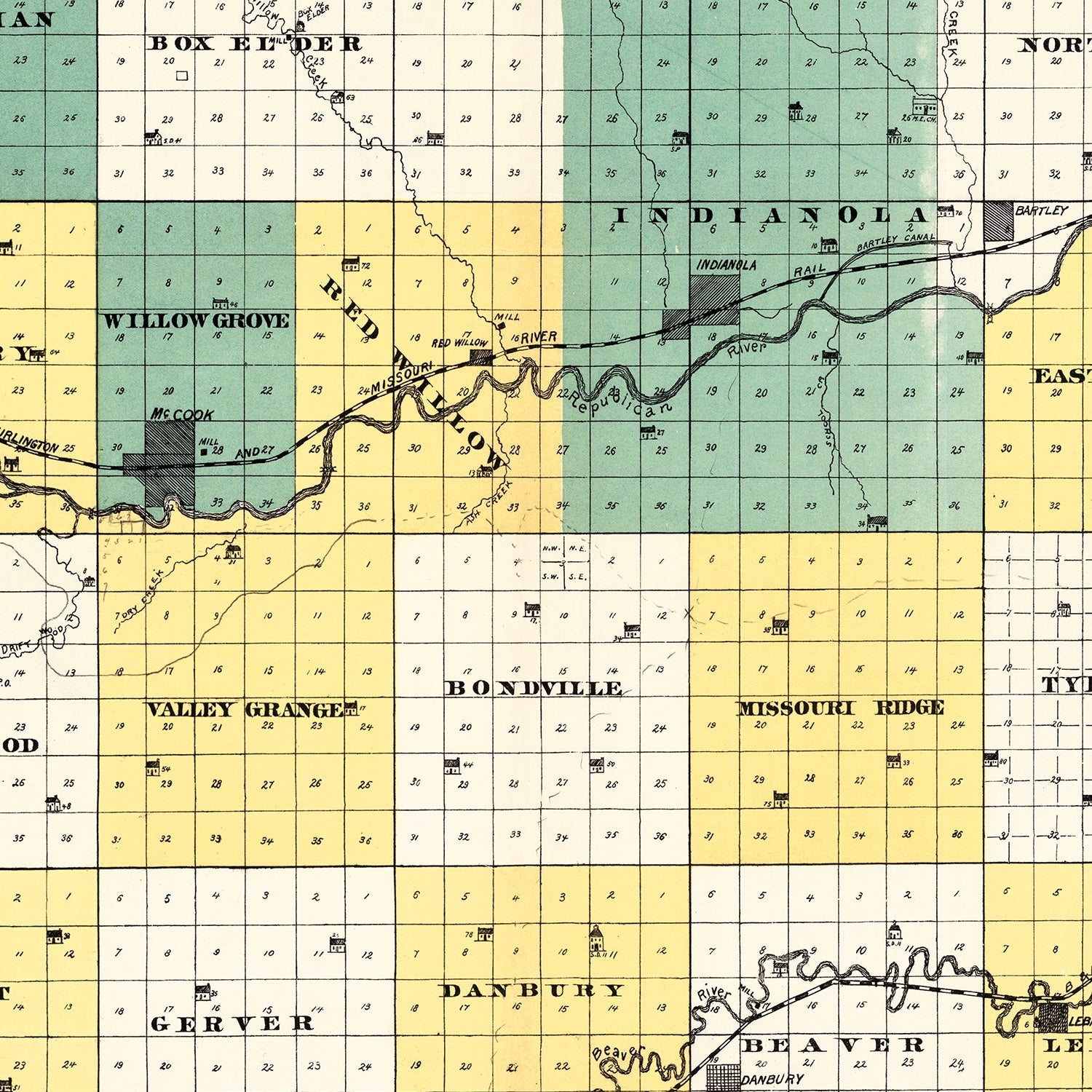 Vintage Map of Red Willow County, Nebraska 1890