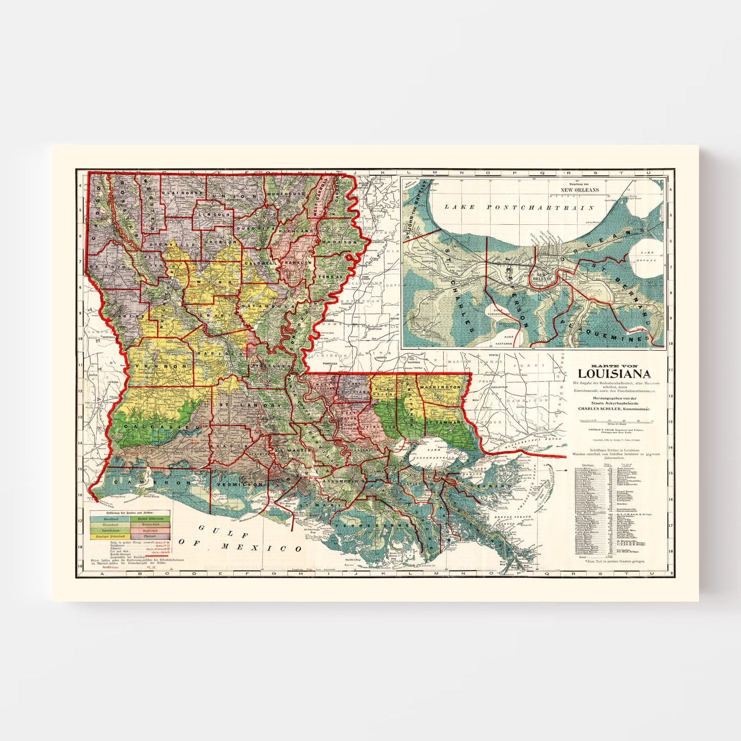 Vintage Map of Louisiana 1908