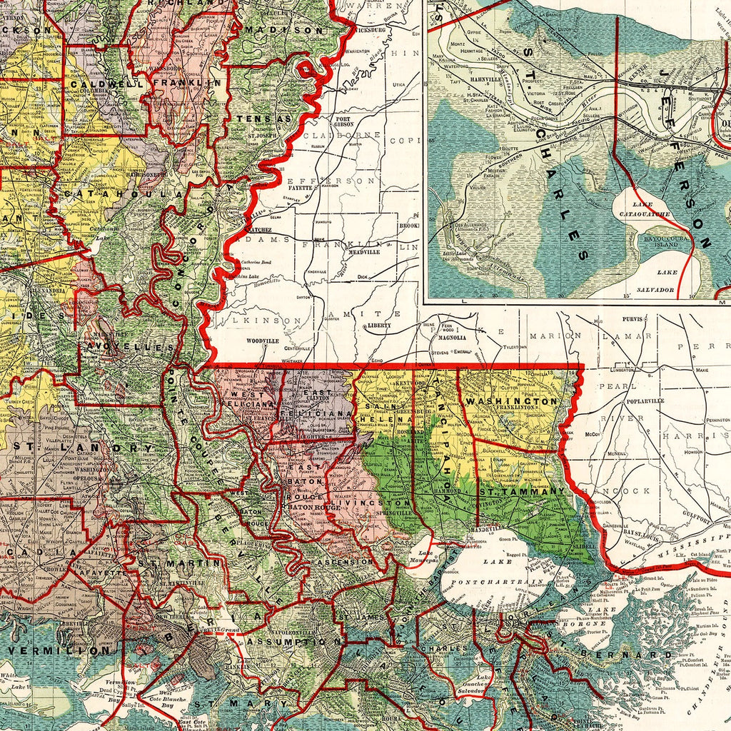 Vintage Map of Louisiana 1908