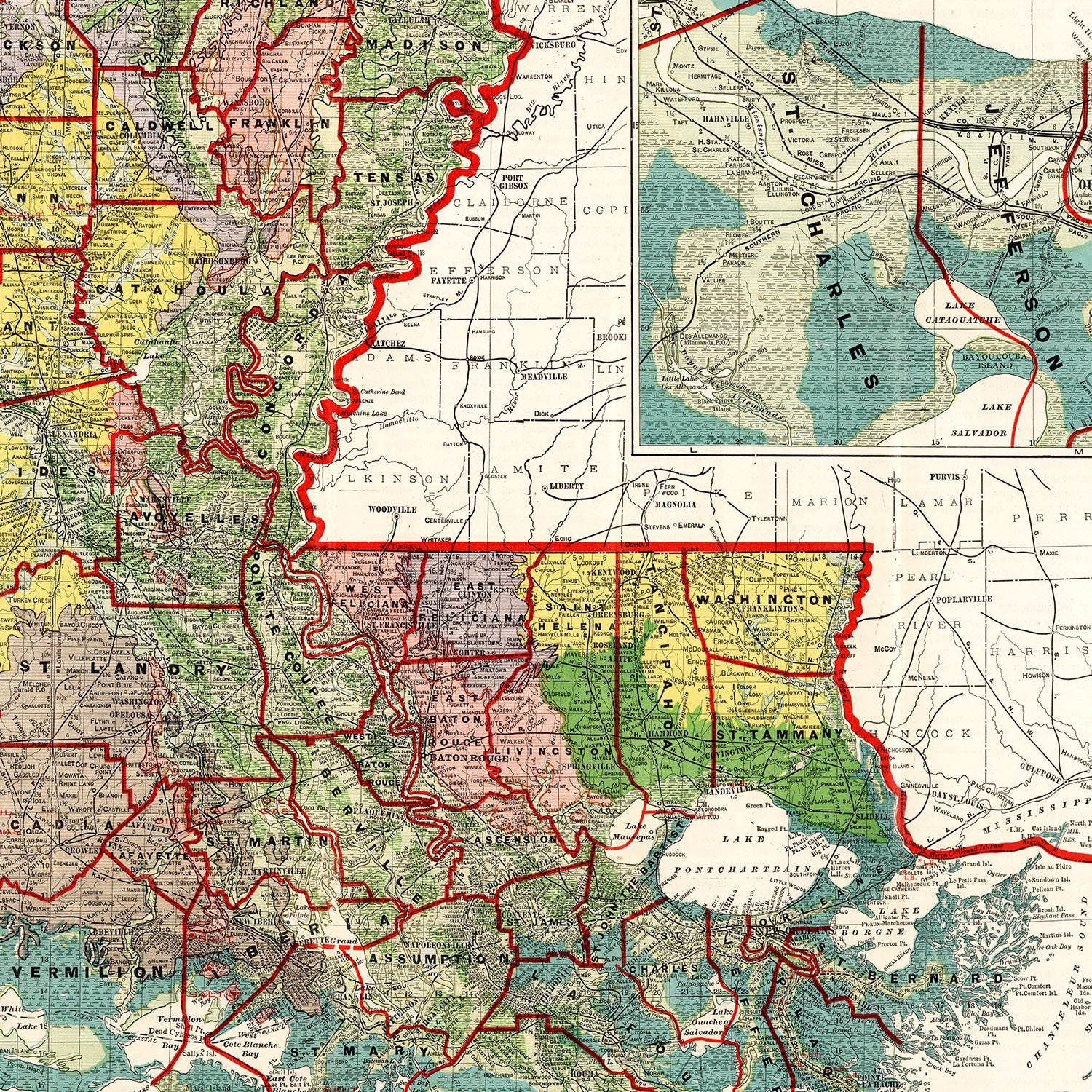 Vintage Map of Louisiana 1908