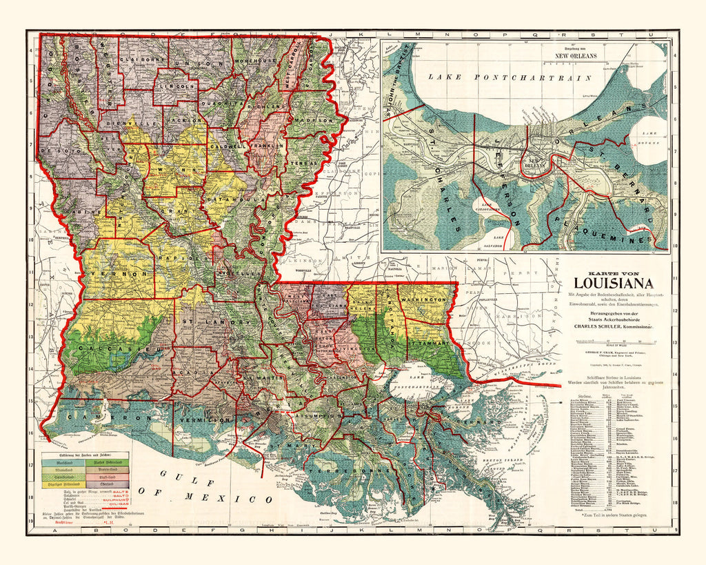 Vintage Map of Louisiana 1908