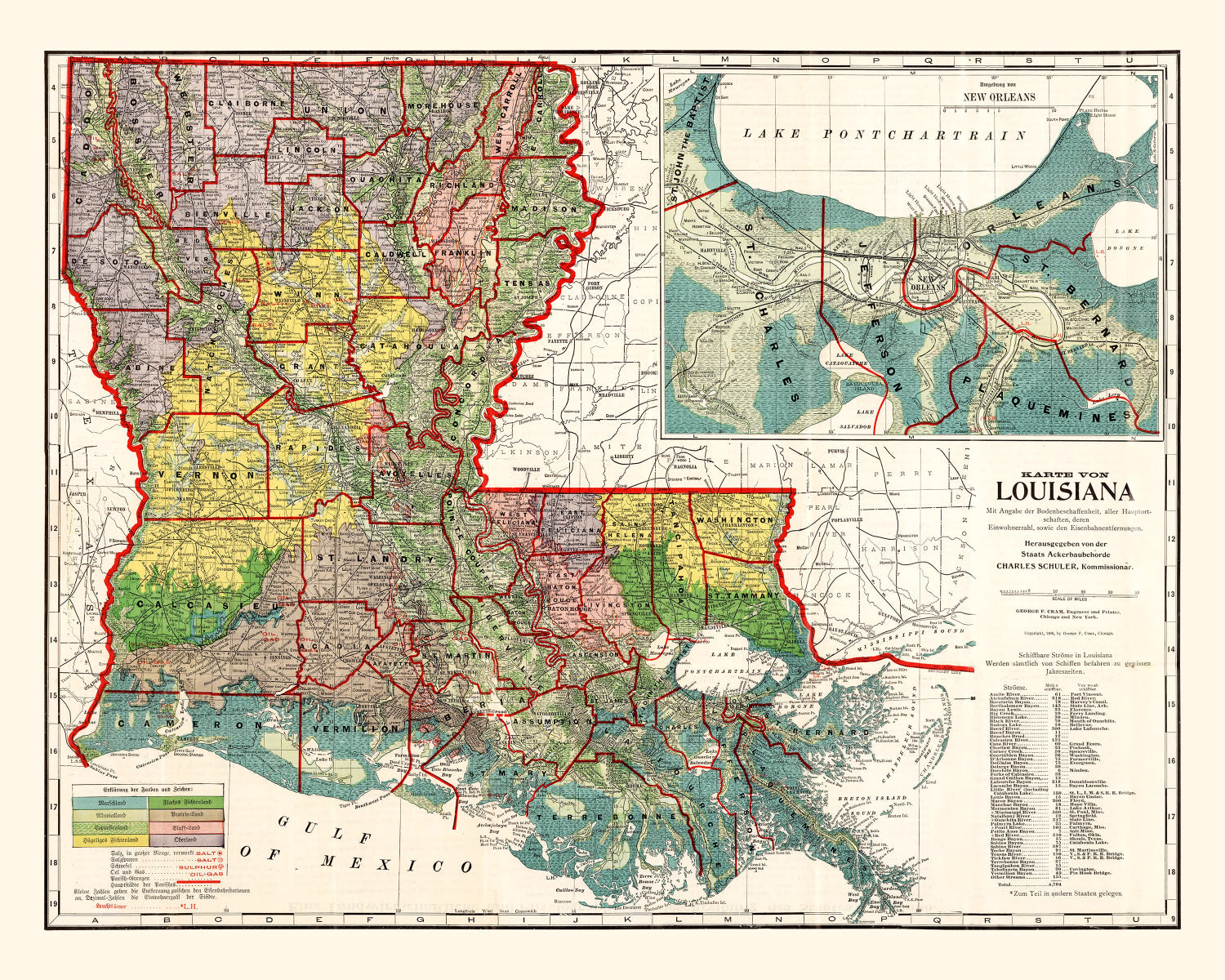 Vintage Map of Louisiana 1908