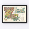 Vintage Map of Louisiana 1908